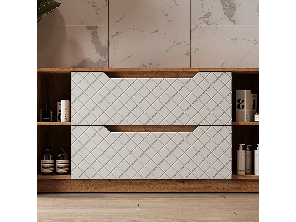 Meuble sous vasque simple chêne/blanc avec structure en carreaux 119.2x32x62.5 lotta