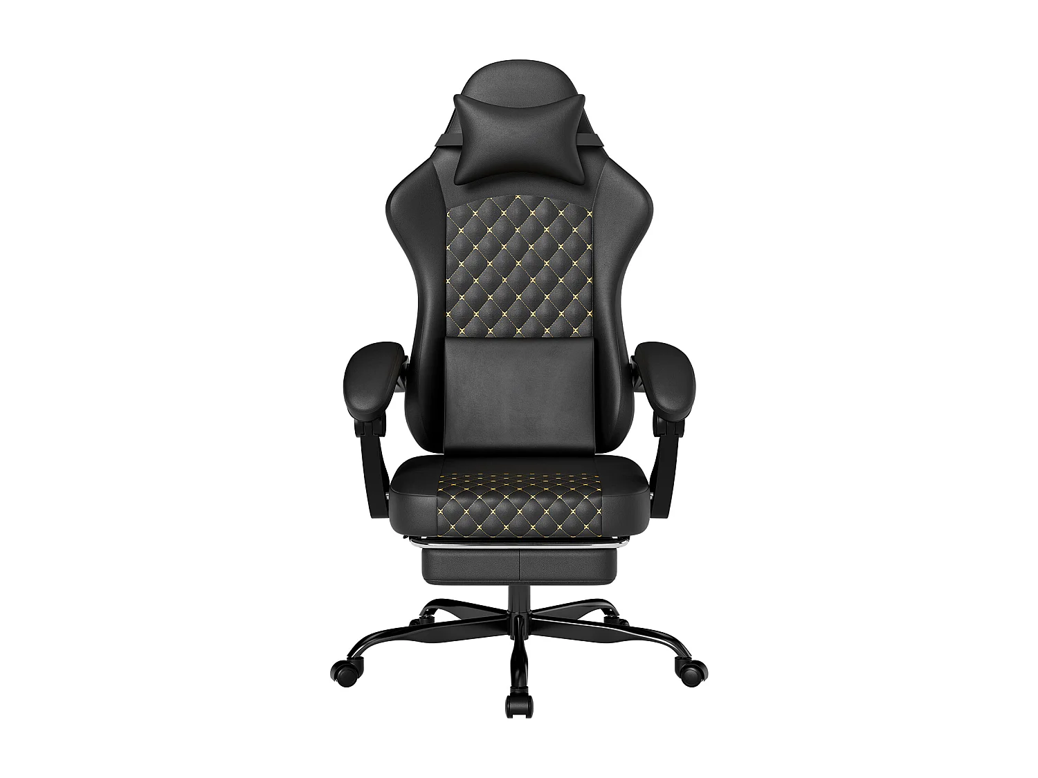 Silla de oficina inclinable 90/105/135° con reposapiés - Silla gaming de piel sintética - Negro