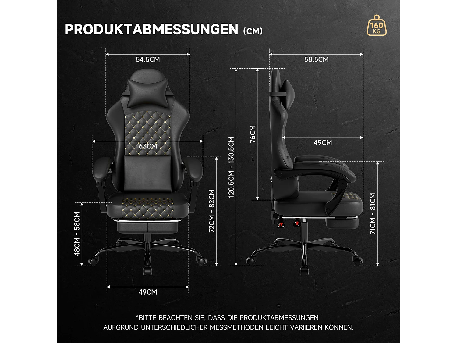 Silla de oficina inclinable 90/105/135° con reposapiés - Silla gaming de piel sintética - Negro