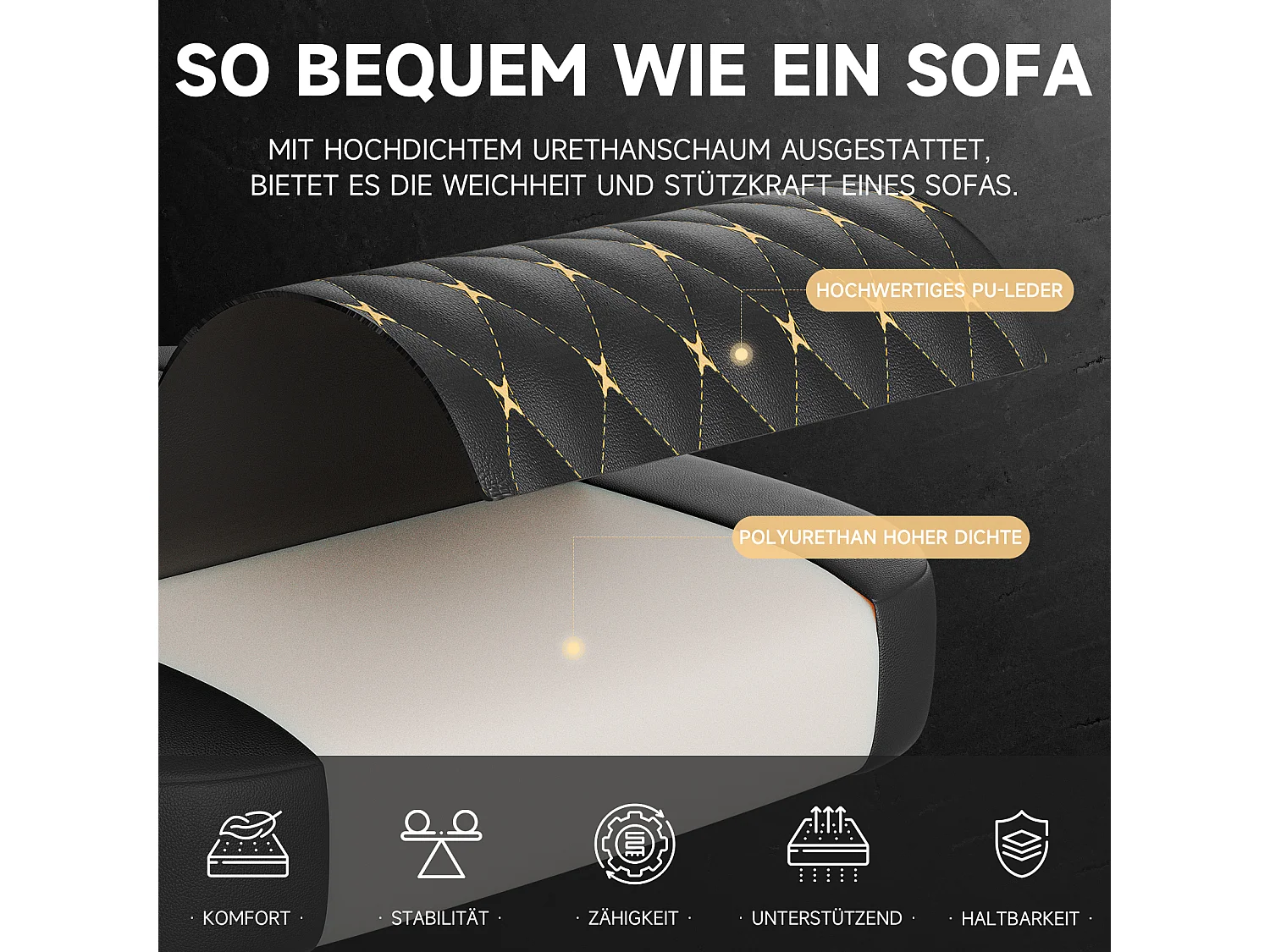 Silla de oficina inclinable 90/105/135° con reposapiés - Silla gaming de piel sintética - Negro