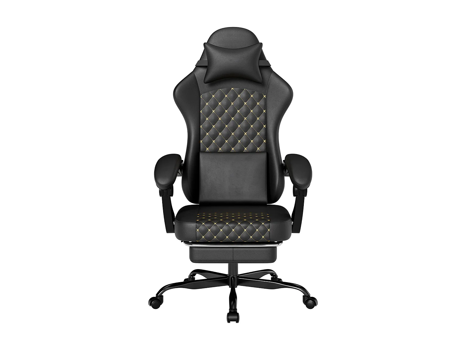 Silla de oficina inclinable 90/105/135° con reposapiés - Silla gaming de piel sintética - Negro