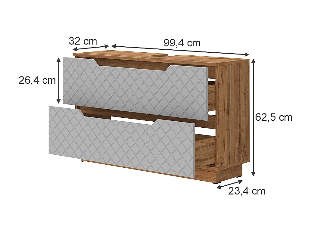 Meuble sous vasque simple chêne/gris avec structure en carreaux 99.4x32x62.5 lotta
