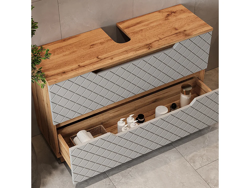 Meuble sous vasque simple chêne/gris avec structure en carreaux 99.4x32x62.5 lotta