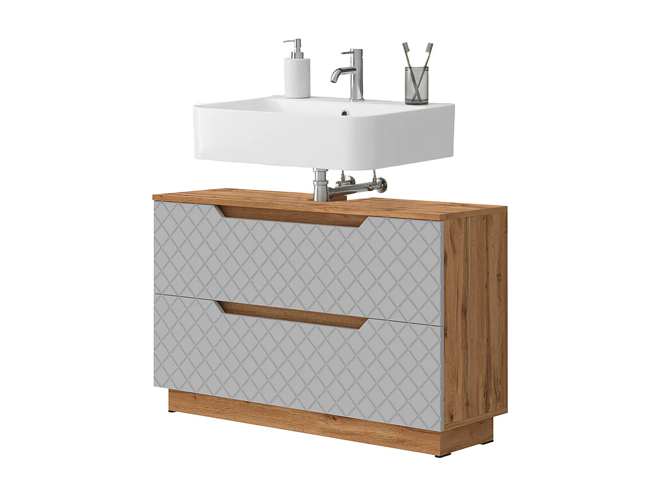 Meuble sous vasque simple chêne/gris avec structure en carreaux 99.4x32x62.5 lotta