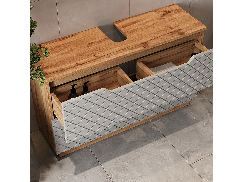 Mobile sottolavabo per bagno rovere/grigio con struttura in piastrelle 99.4x32x62.5 lotta