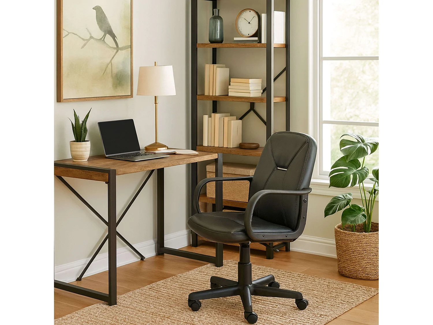 Silla Oficina Gris Antracita con Ruedas, Regulable y Reposabrazos, 57x103x46 cm