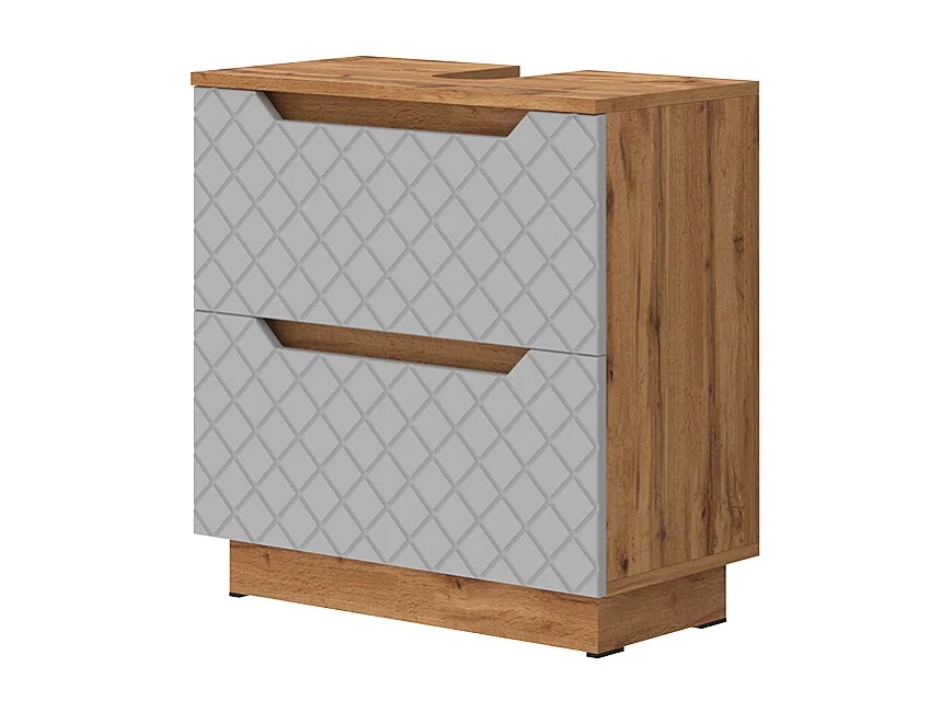 Meuble sous vasque simple chêne/gris avec structure en carreaux 59.8x32x62.5 lotta