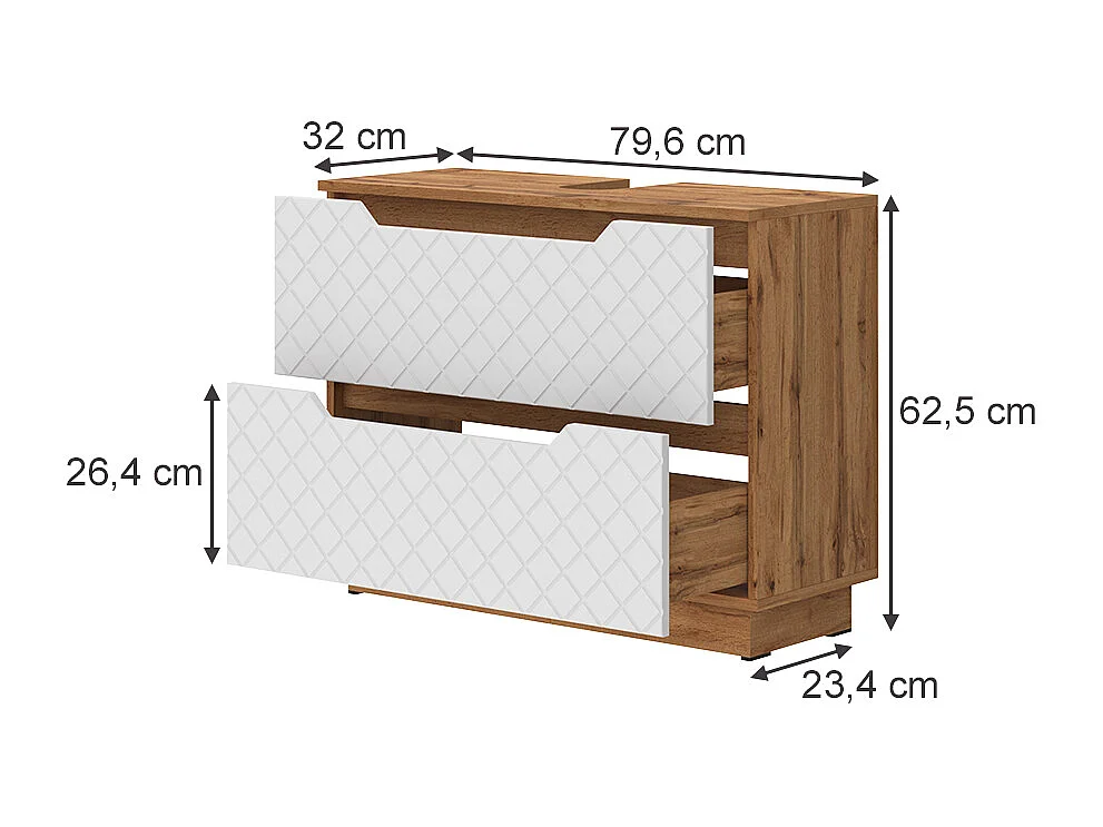 Meuble sous vasque simple chêne/blanc avec structure en carreaux 79.6x32x62.5 lotta