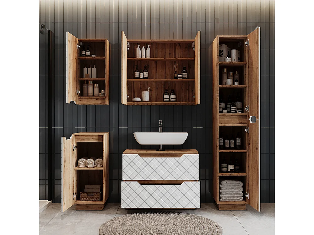 Mobile sottolavabo per bagno rovere/bianco con struttura in piastrelle 79.6x32x62.5 lotta