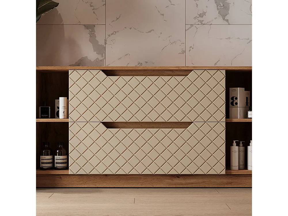 Meuble sous vasque simple chêne/cachemire avec structure en carreaux 119.2x35x62.5 lotta