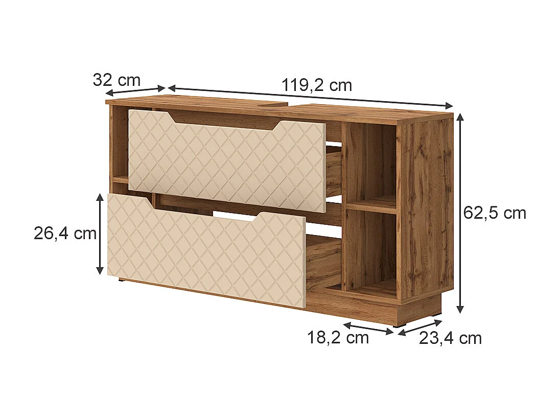 Meuble sous vasque simple chêne/cachemire avec structure en carreaux 119.2x35x62.5 lotta