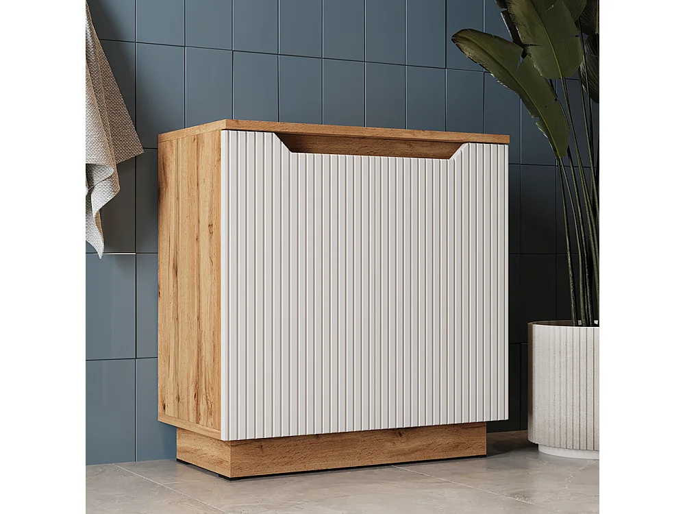 Meuble vasque simple chêne/blanc rayé 59.8x32x62.1 lotta