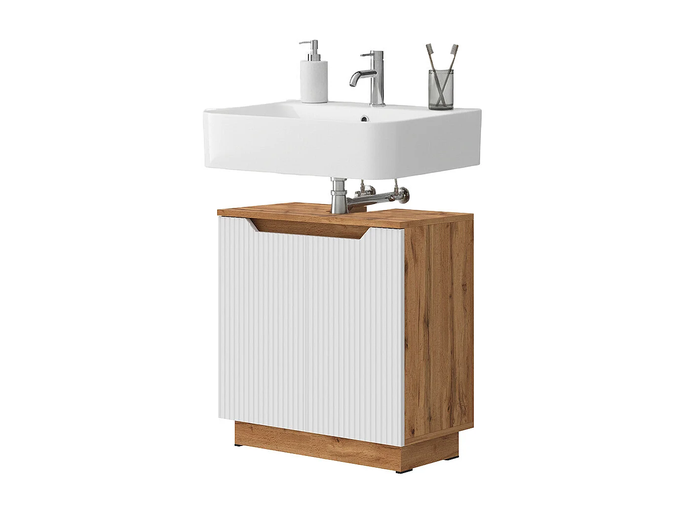 Meuble vasque simple chêne/blanc rayé 59.8x32x62.1 lotta