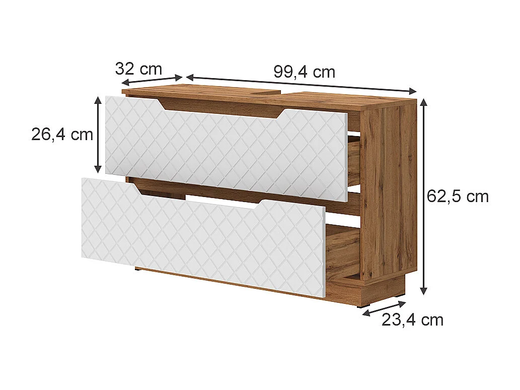 Meuble sous vasque simple chêne/blanc avec structure en carreaux 99.4x32x62.5 lotta