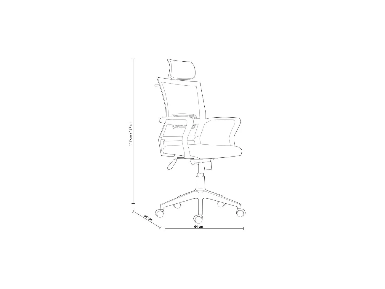Silla de oficina con respaldo transpirable en negro 117-127x64 cm Winner Negro