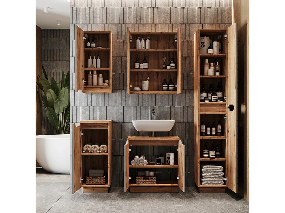 Mobile sottolavabo per bagno rovere/grigio con struttura in piastrelle 59.8x32x62.1 lotta