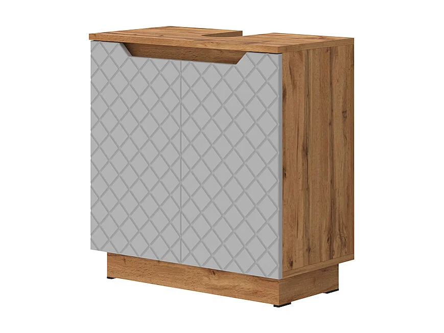 Meuble vasque simple chêne/gris avec structure en carreaux 59.8x32x62.1 lotta