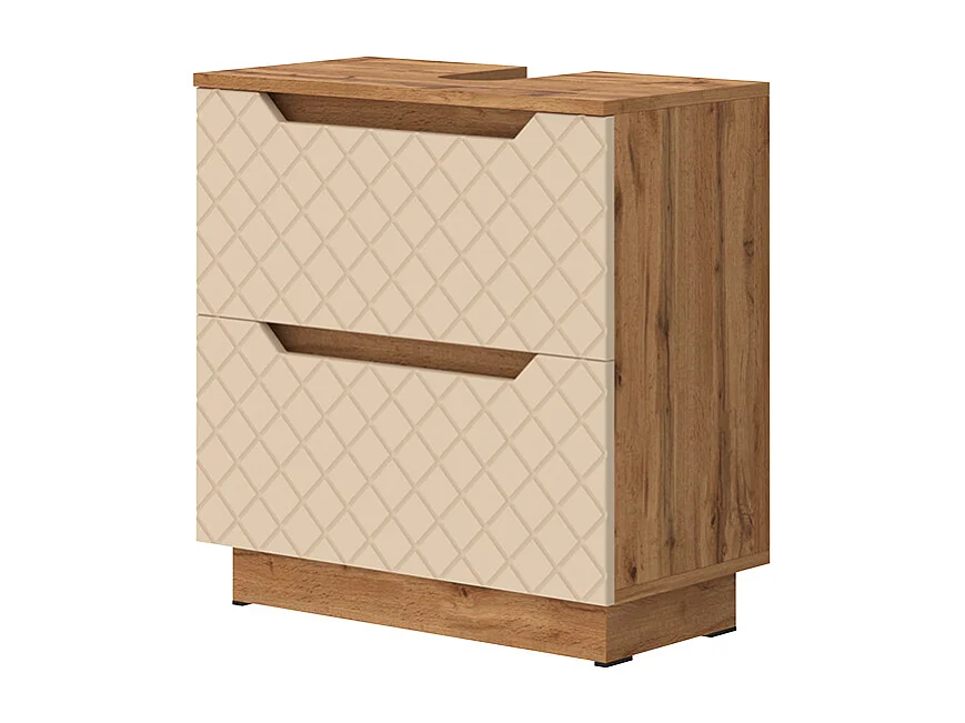 Meuble sous vasque simple chêne/cachemire avec structure en carreaux 59.8x32x62.5 lotta