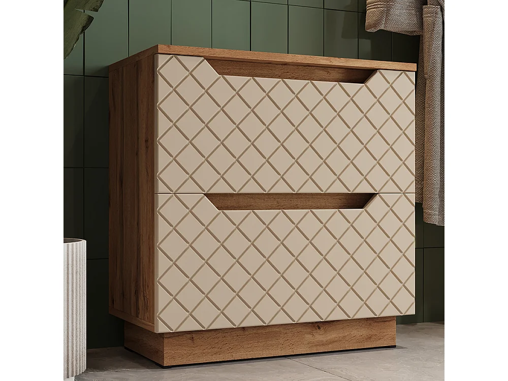 Meuble sous vasque simple chêne/cachemire avec structure en carreaux 59.8x32x62.5 lotta
