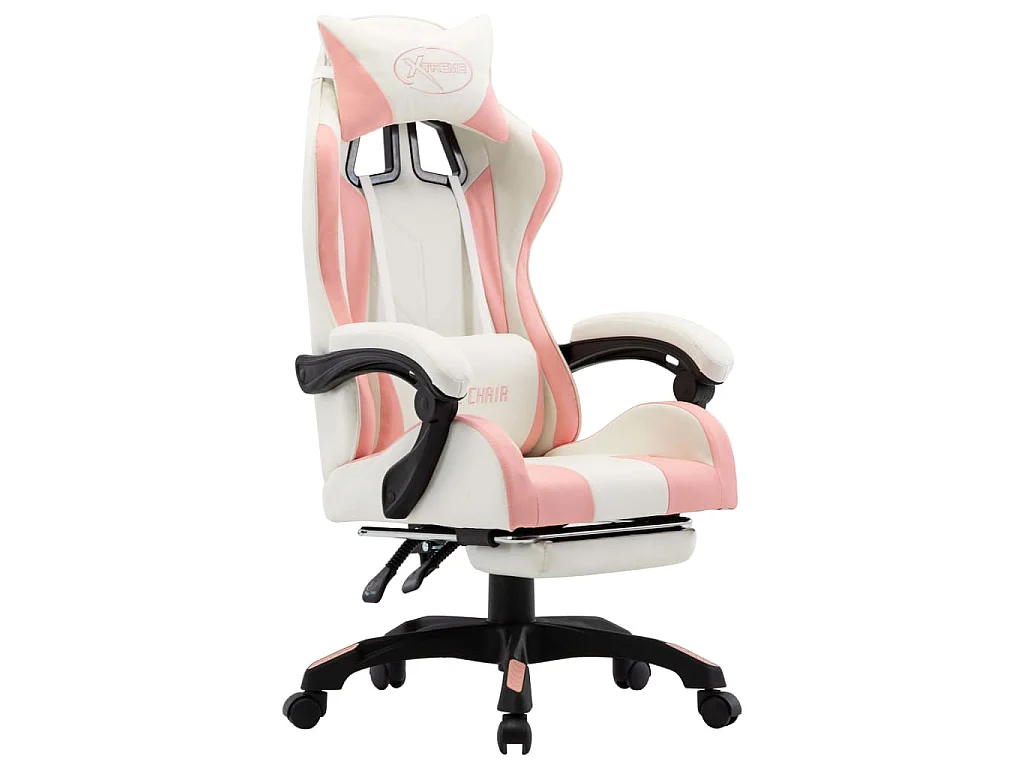 Fauteuil de jeux vidéo et repose-pied Rose et blanc Similicuir