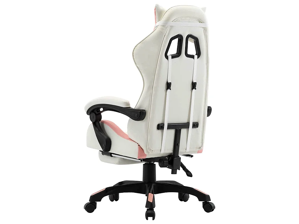 Fauteuil de jeux vidéo et repose-pied Rose et blanc Similicuir