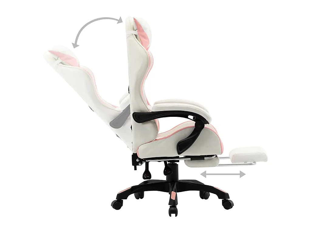 Fauteuil de jeux vidéo et repose-pied Rose et blanc Similicuir