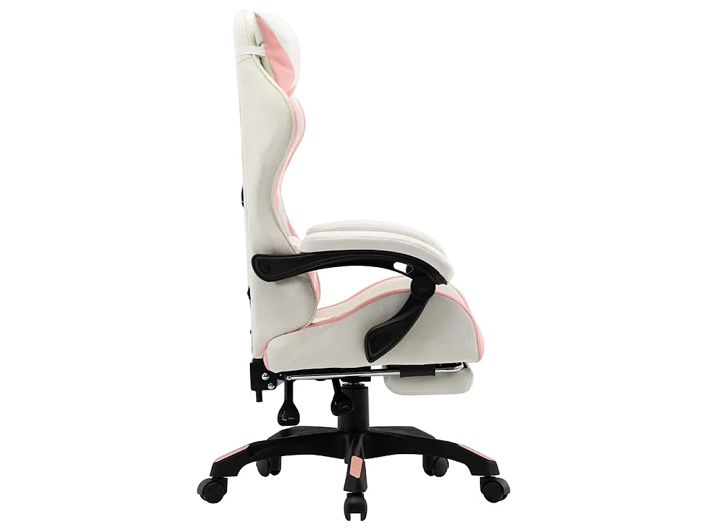 Fauteuil de jeux vidéo et repose-pied Rose et blanc Similicuir