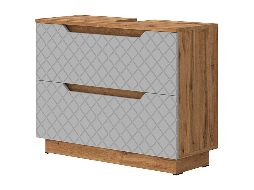 Meuble sous vasque simple chêne/gris avec structure en carreaux 79.6x32x62.5 lotta