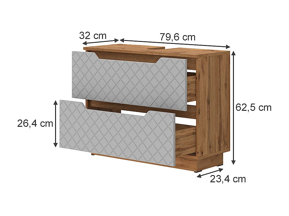Mobile sottolavabo per bagno rovere/grigio con struttura in piastrelle 79.6x32x62.5 lotta