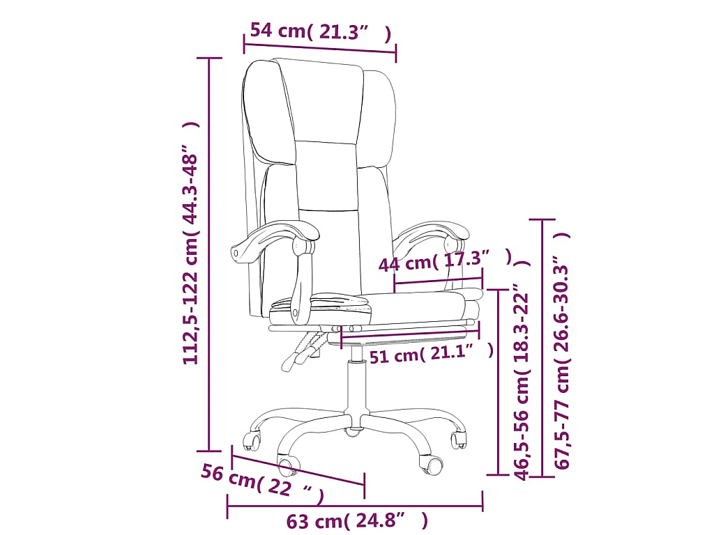 Cadeira de escritório reclinável couro artificial preto