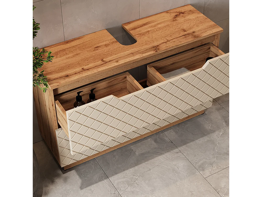 Meuble sous vasque simple chêne/cachemire avec structure en carreaux 99.4x32x62.5 lotta