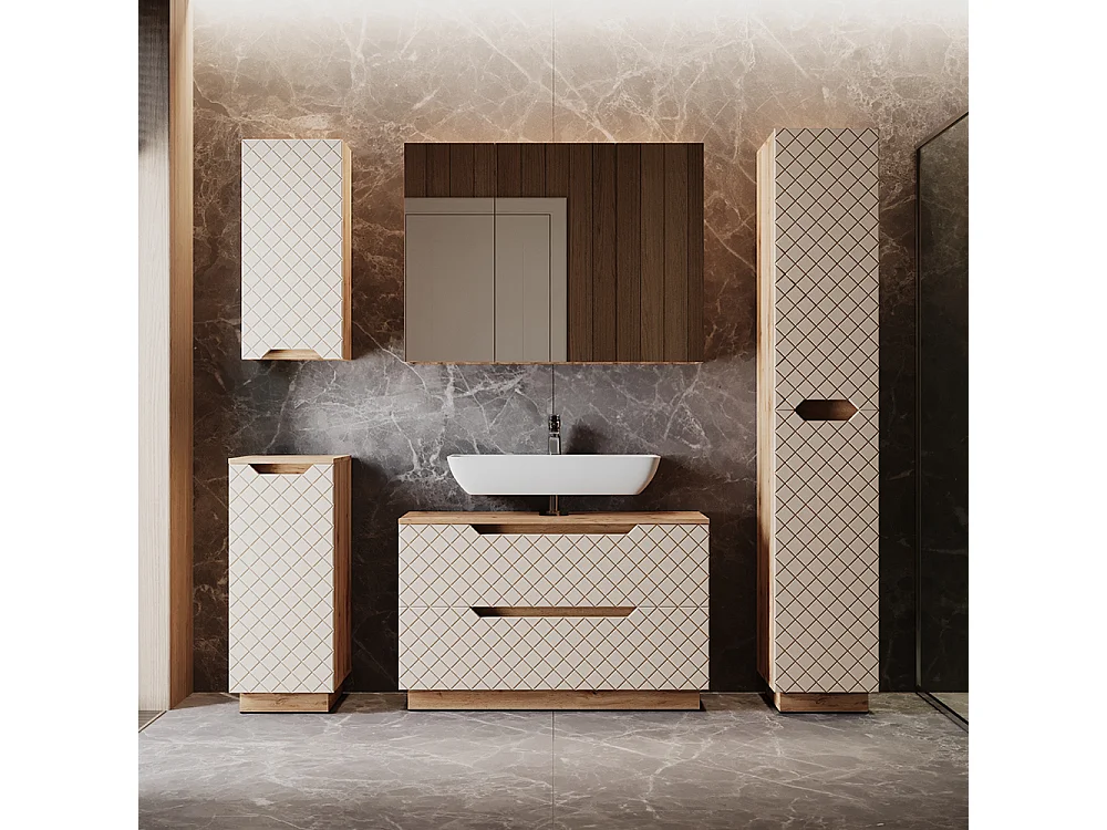 Meuble sous vasque simple chêne/cachemire avec structure en carreaux 99.4x32x62.5 lotta