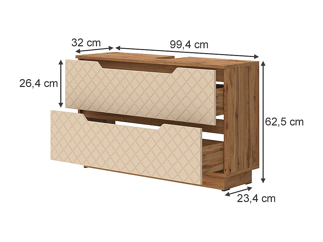 Meuble sous vasque simple chêne/cachemire avec structure en carreaux 99.4x32x62.5 lotta