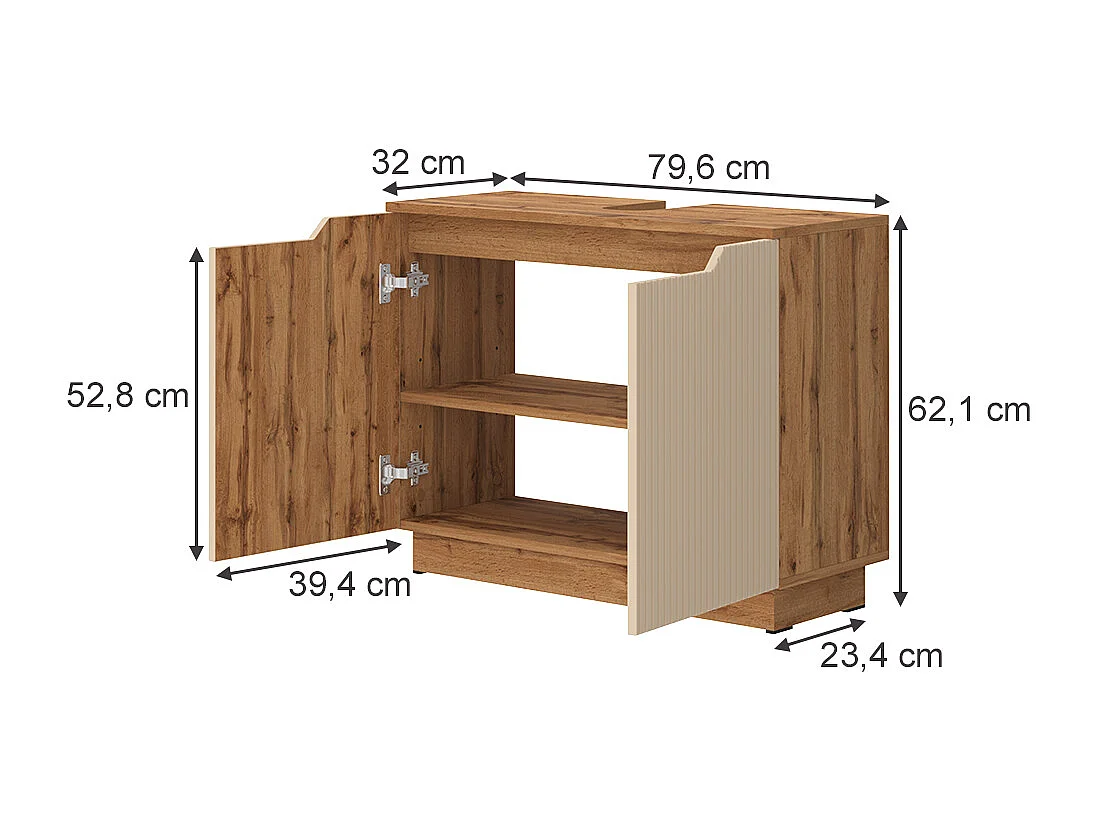 Meuble vasque simple chêne/cachemire rayé 79.6x32x62.1 lotta