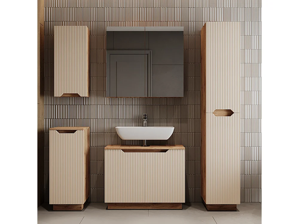 Meuble vasque simple chêne/cachemire rayé 79.6x32x62.1 lotta