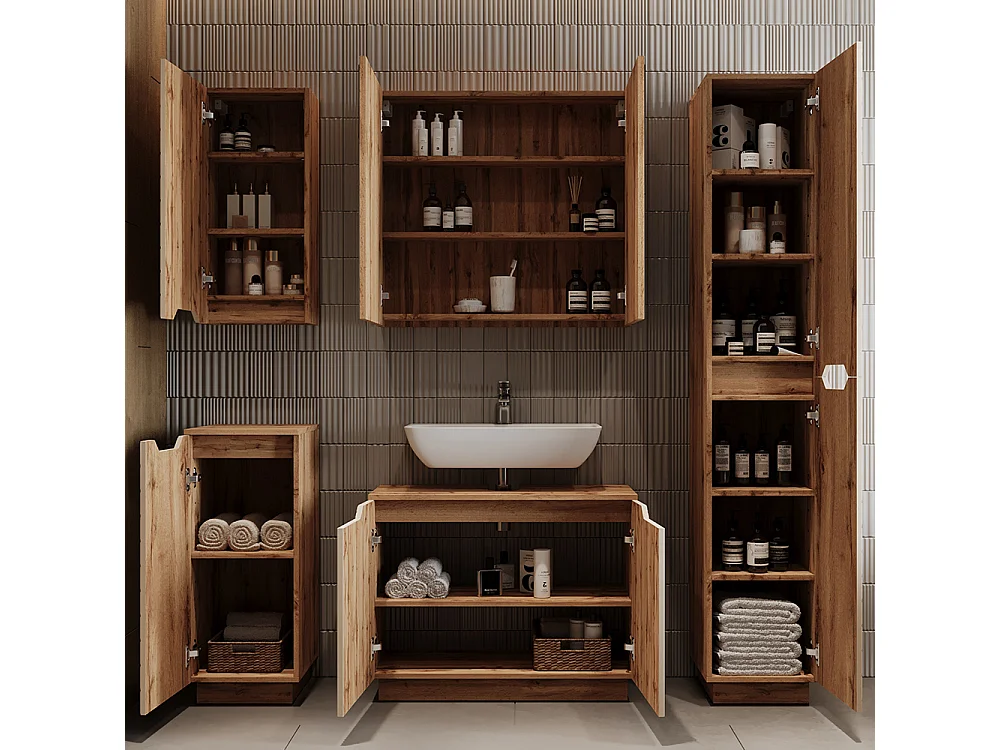 Meuble vasque simple chêne/cachemire rayé 79.6x32x62.1 lotta