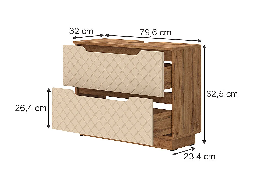 Meuble sous vasque simple chêne/cachemire avec structure en carreaux 79.6x32x62.5 lotta