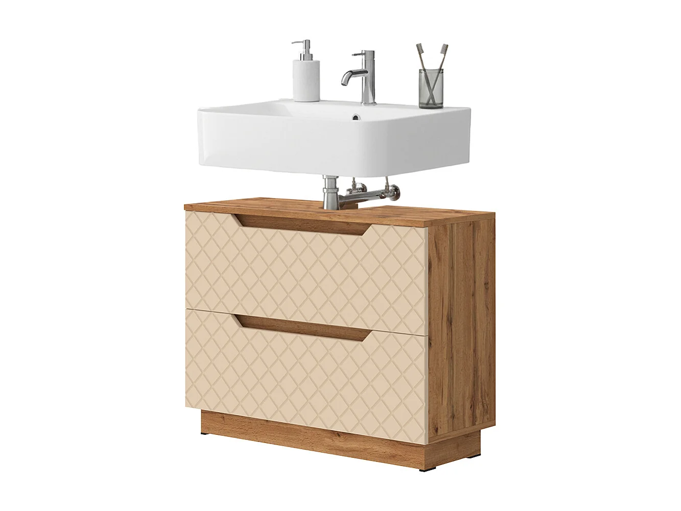 Meuble sous vasque simple chêne/cachemire avec structure en carreaux 79.6x32x62.5 lotta