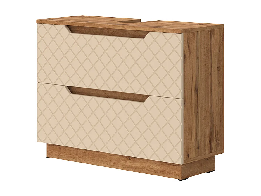 Meuble sous vasque simple chêne/cachemire avec structure en carreaux 79.6x32x62.5 lotta