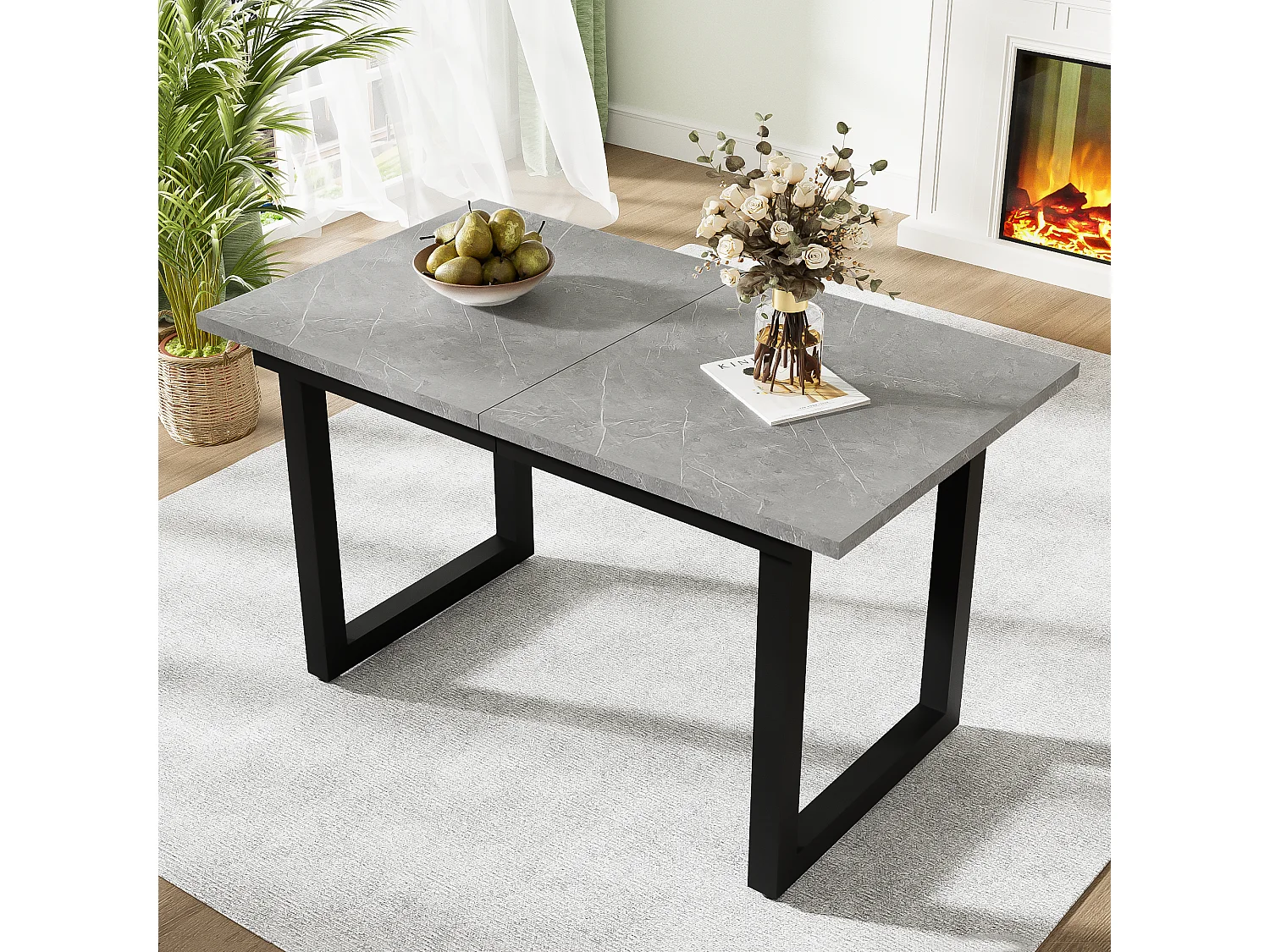 Table basse relevable table basse pour 4-6 personnes - pieds en métal - gris (140-180x80x75 cm)
