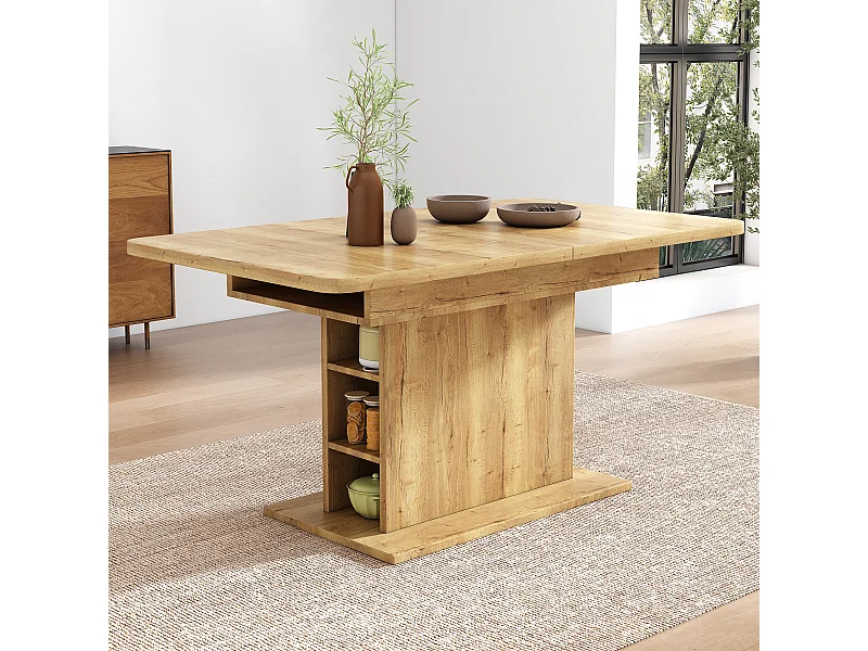 Table basse relevable table basse pour 4-6 personnes - pieds en bois - naturel clair (130x70x75 cm)
