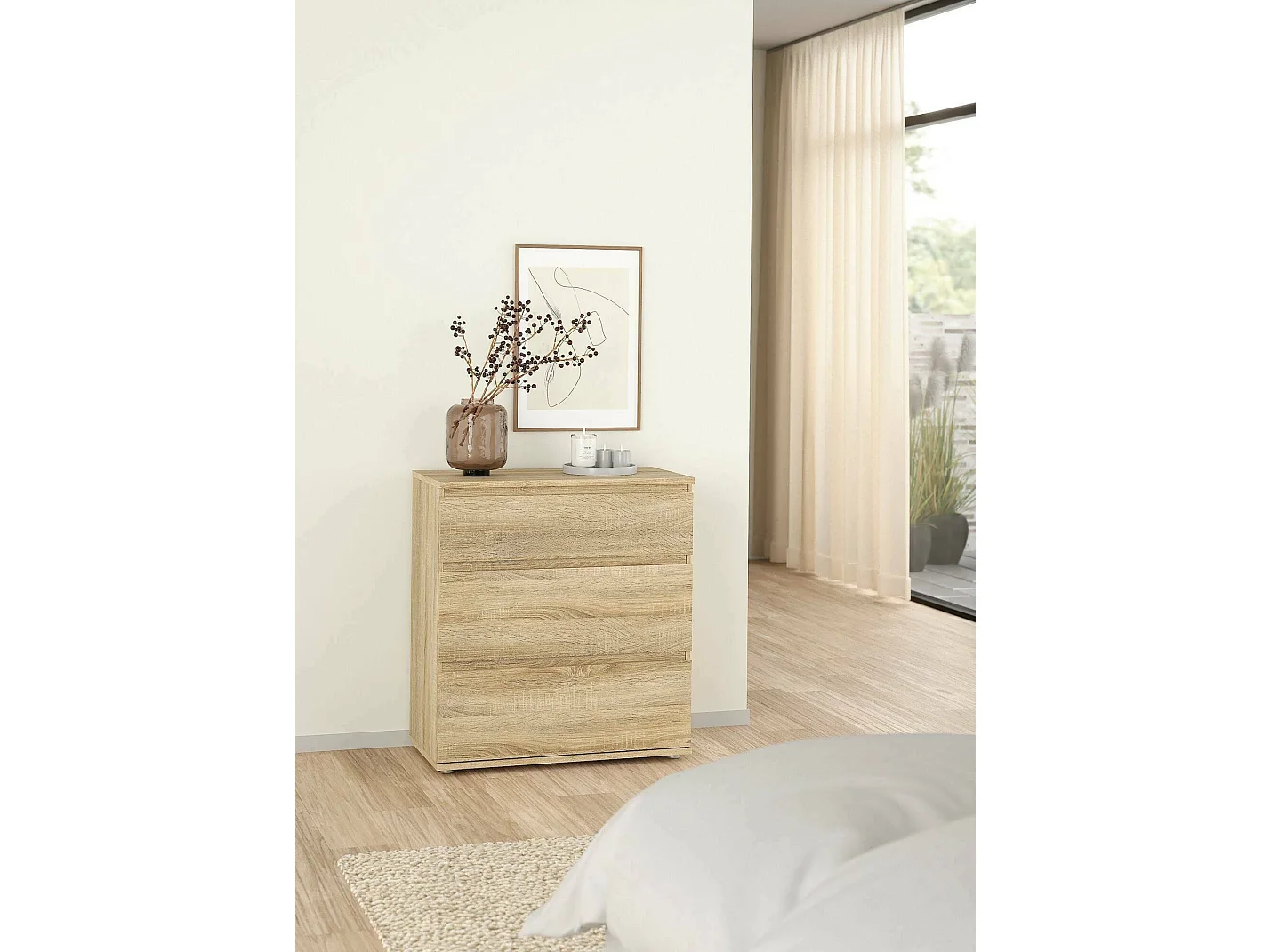Commode Droman, Commode polyvalente, Commode de chambre, Meuble avec tiroirs, 77x40 h84 cm, Chêne