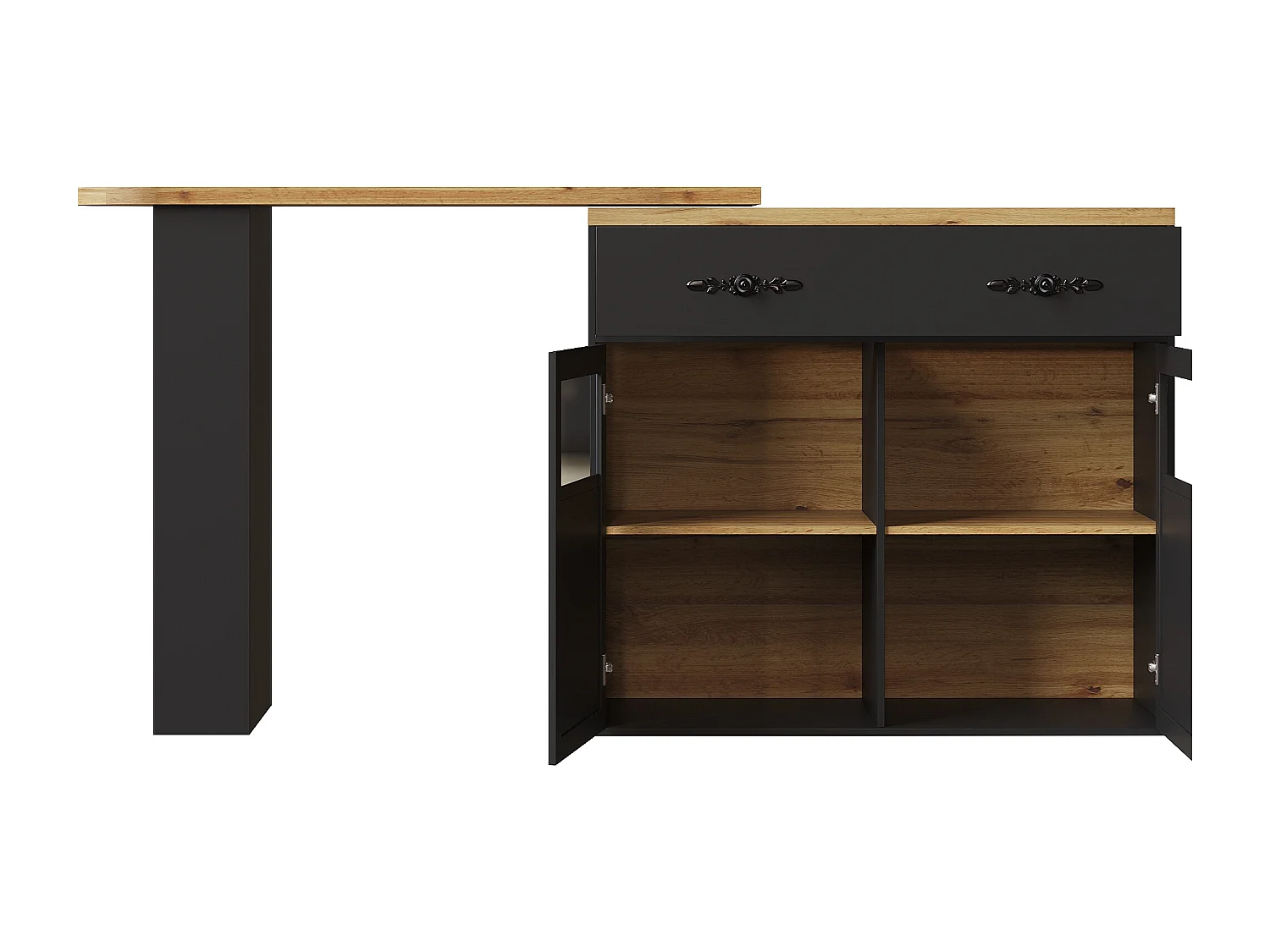 Table de bar extensible 138x39x104 cm, rotation 360°, rangements intégrés, MDF noir