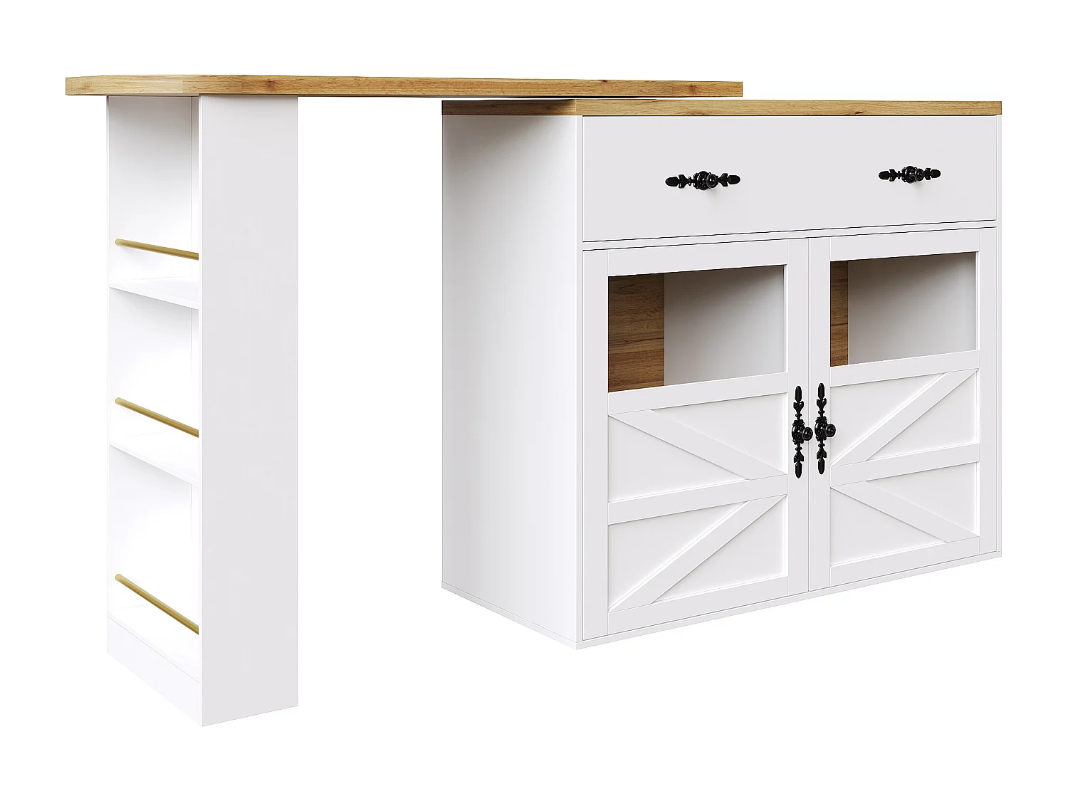 Tavolo da bar girevole in legno a 2 ante e 1 cassetto con piano allungabile - (138-204)x39x104 cm - bianco
