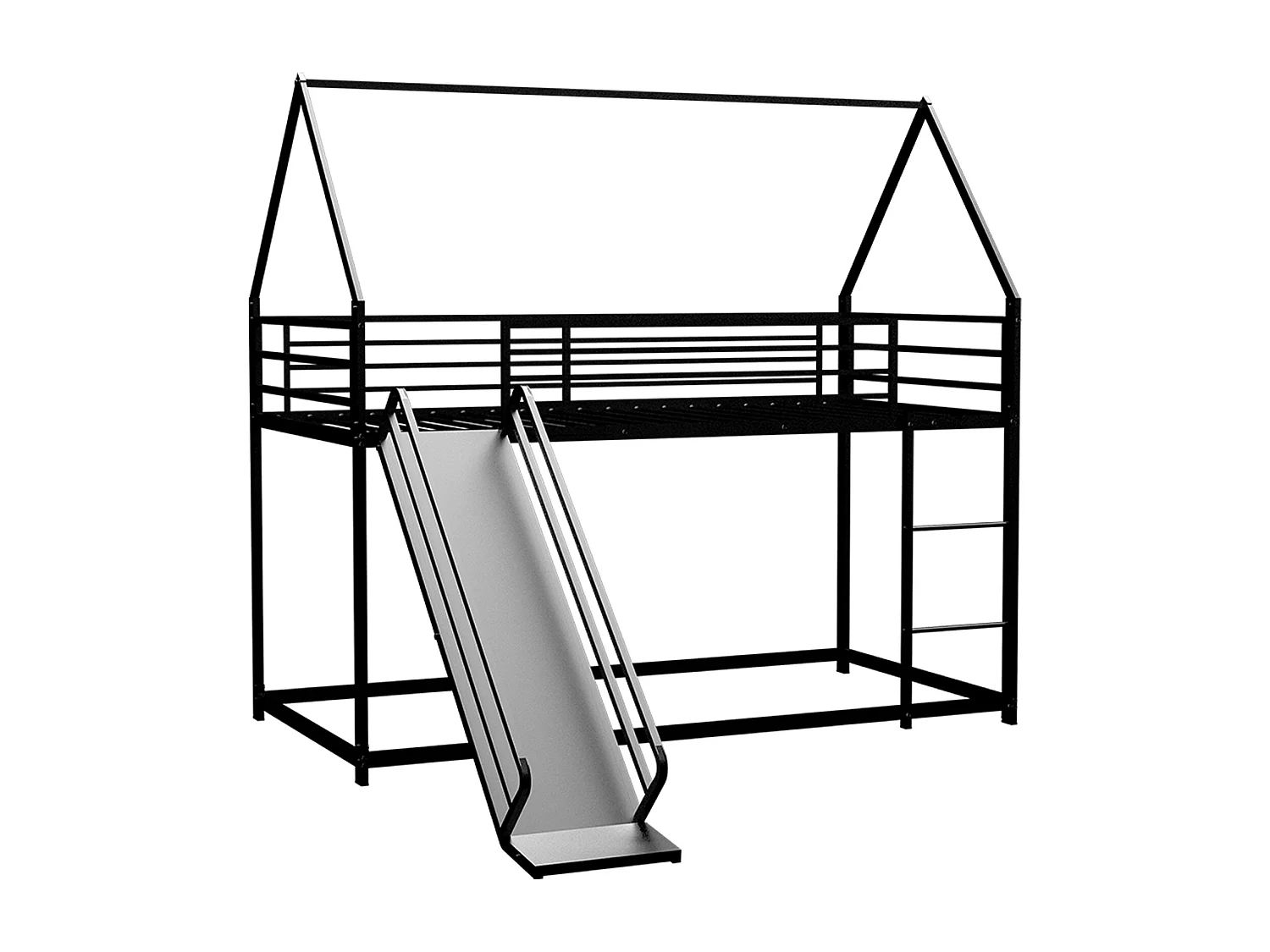 Lit mezzanine 140x190cm métal élégant structure solide montage facile idéal pour deux enfants noir (Sans matelas)