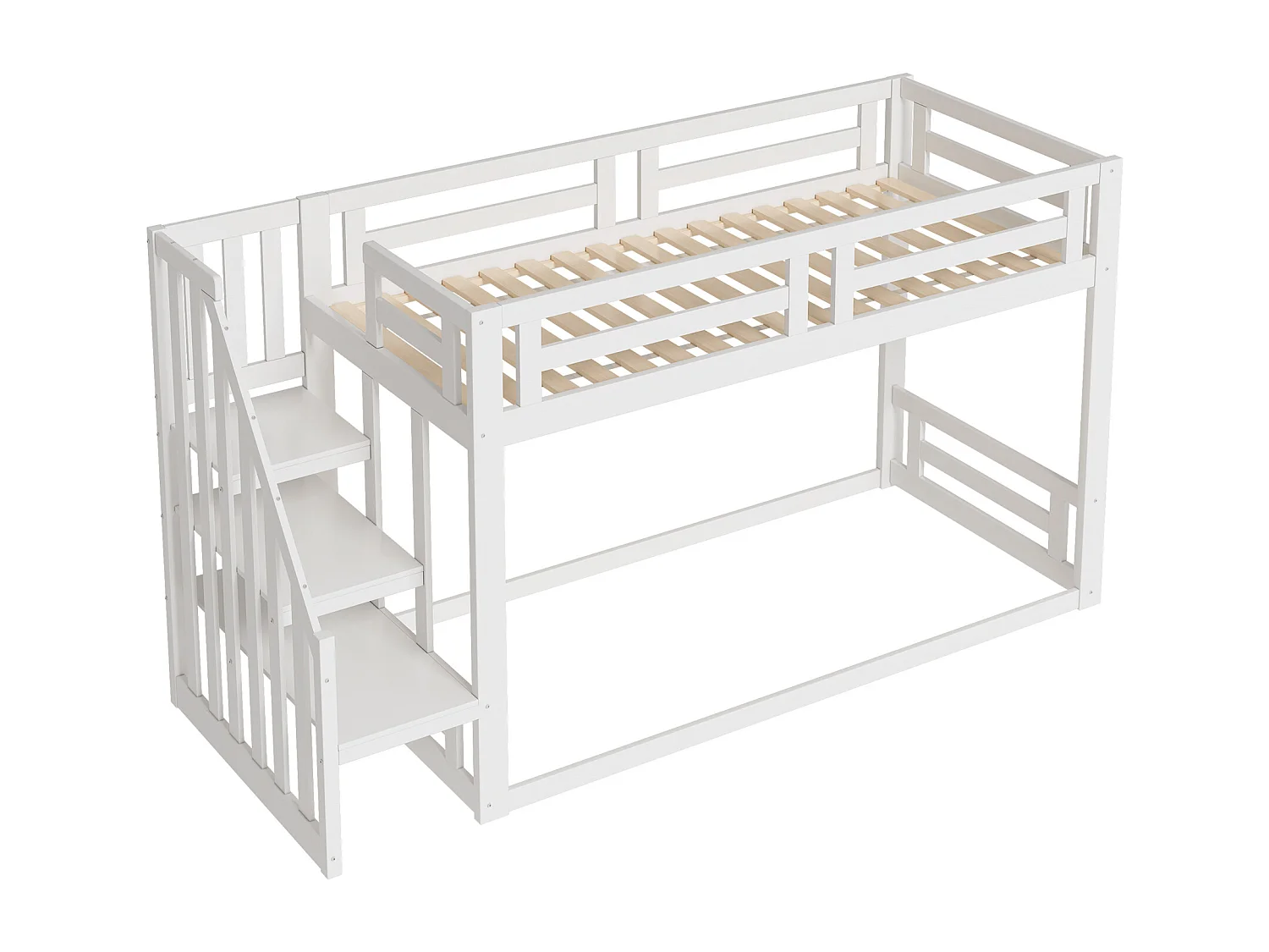 Lit superposé 90x200cm lit enfant contemporain sécurité renforcée bois massif pour chambre blanc (Sans matelas)
