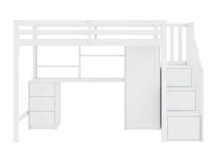 Lit mezzanine 90x200cm design sécurisé avec barrières échelle bureau intégré en bois blanc Sans matelas