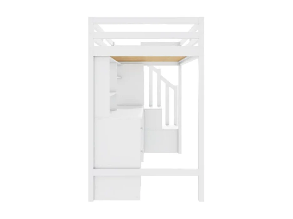 Lit mezzanine 90x200cm design sécurisé avec barrières échelle bureau intégré en bois blanc Sans matelas