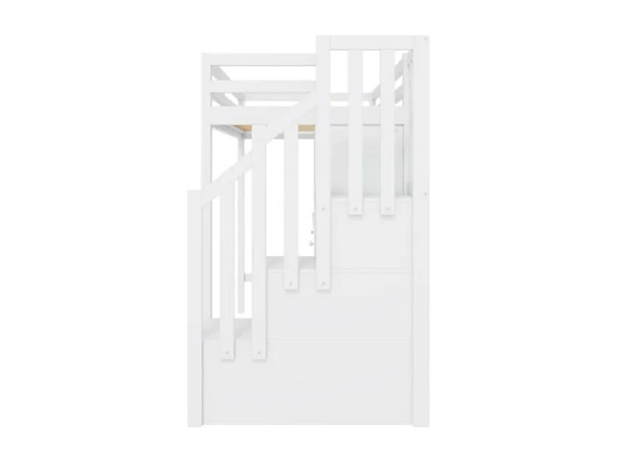 Lit mezzanine 90x200cm design sécurisé avec barrières échelle bureau intégré en bois blanc Sans matelas