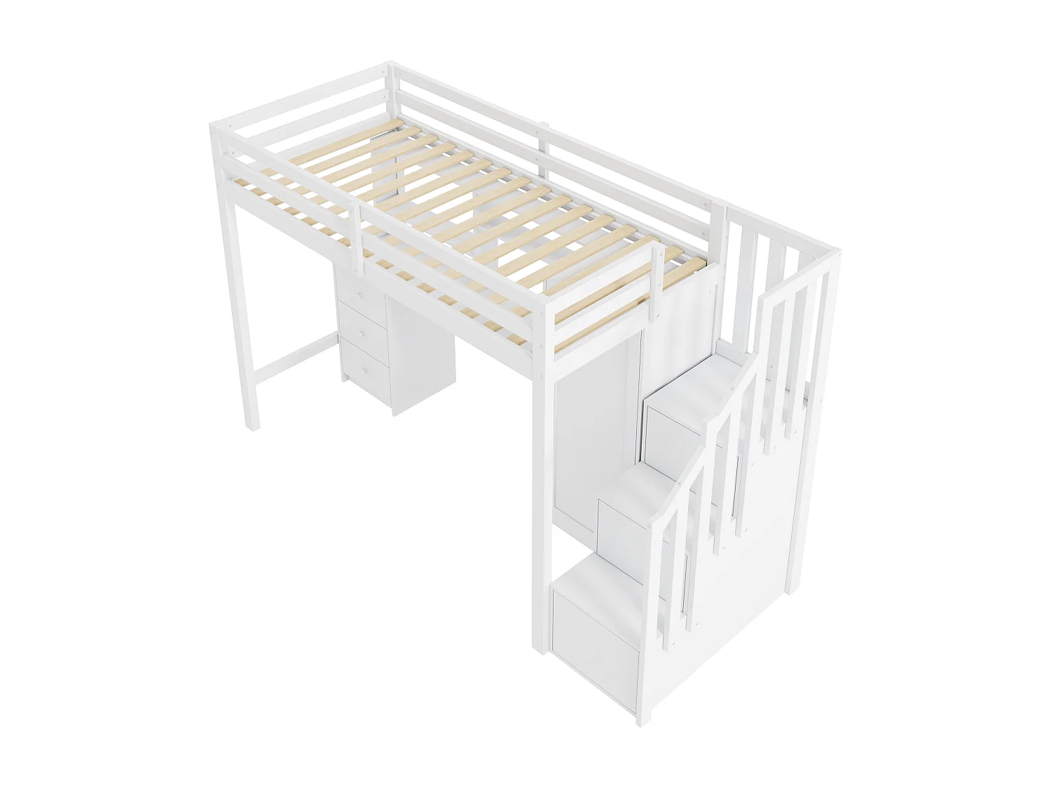 Lit mezzanine 90x200cm design sécurisé avec barrières échelle bureau intégré en bois blanc Sans matelas